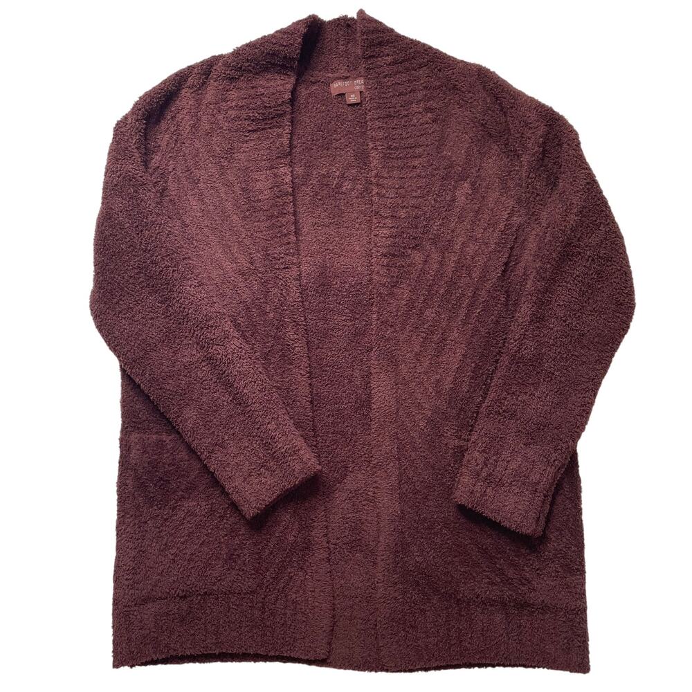 Barefoot Dreams Cozychic Directional Ribbed Cardigan Dark Brown Sz XS Women's